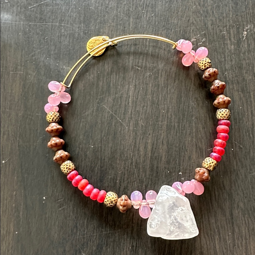 Alex and Ani Pink and Gold Beaded Bangle Set - Picture 2 of 4